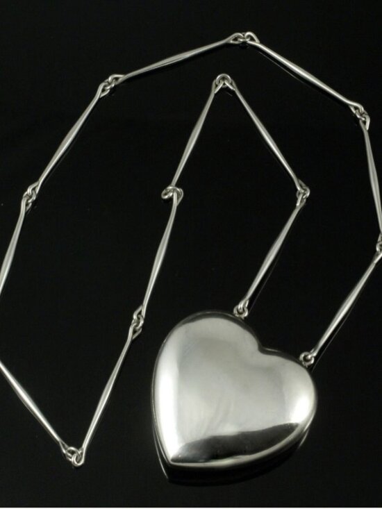 Georg Jensen Jewelry - Georg Jensen Sterling Silver Necklace with Large Puffy Heart Pendant No 126 desi